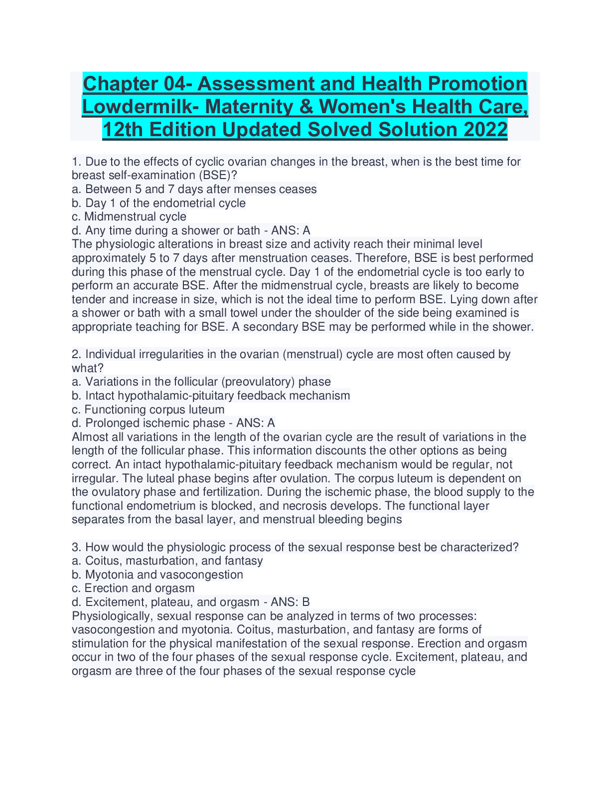 Preview of Chapter 04- Assessment and Health Promotion  Lowdermilk- Maternity & Women's Health Care,